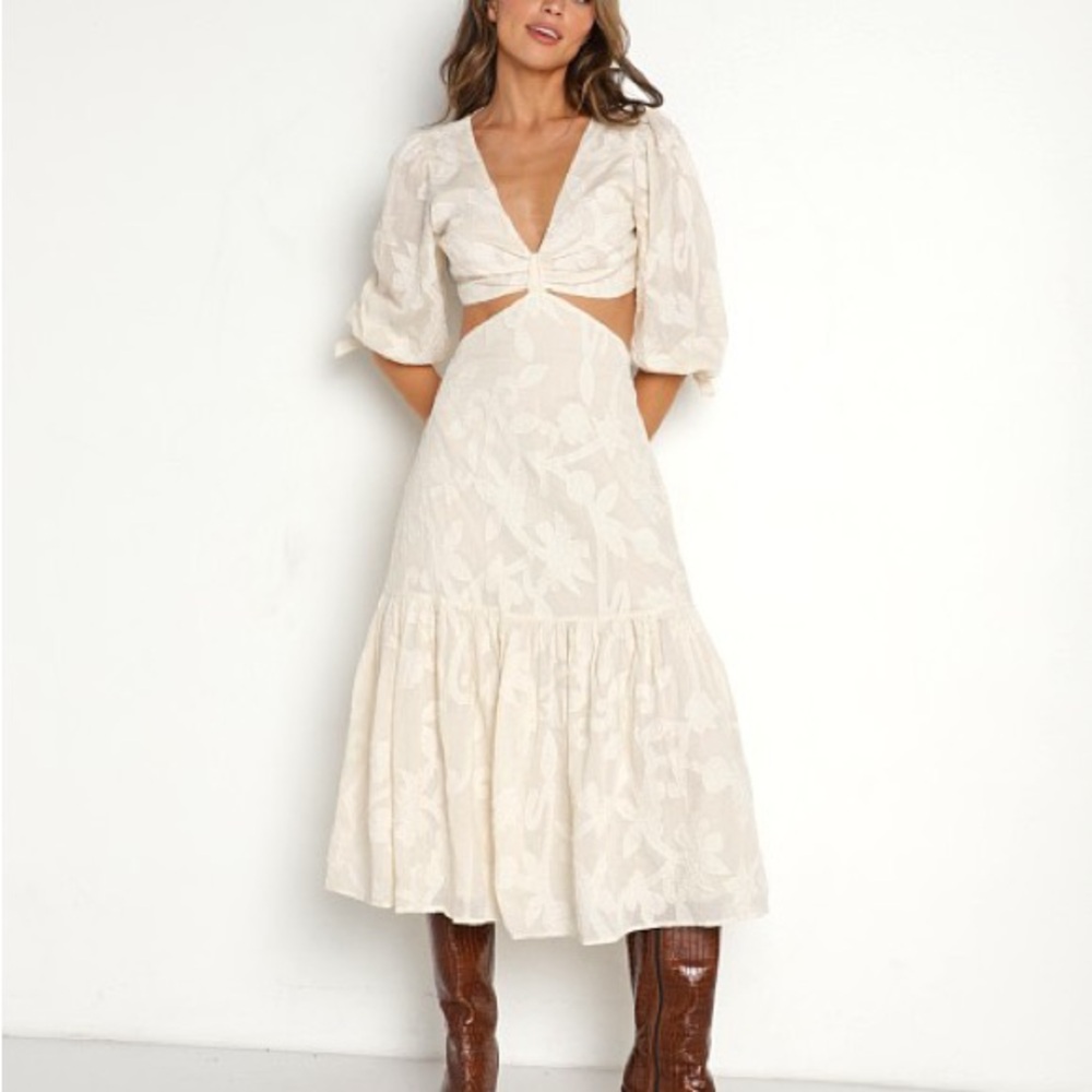 Cleobella Cream Cut Out Puff Sleeve Midi Dress